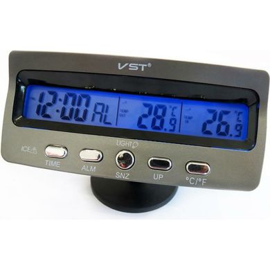 Автомобільний годинник, термометр, вольтметр VST 7045 Синій, Чорний