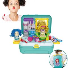 Ігровий набір для ліплення "Перукарня" у валізі Barber shop Hairdresser toy, Ігровий набір для дівчинки, Блакитний