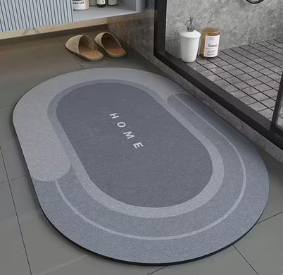 Водопоглащающий овальный коврик для ванной комнаты Home 50х80, антискользящий диатомитовый впитывающий воду коврик для ног, серый