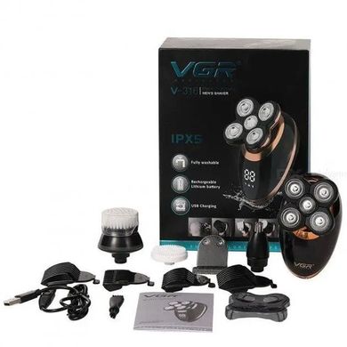 Мужская беспроводная электробритва VGR V-316 5в1 с дисплеем, триммер универсальный для бороды, головы, носа, Черный