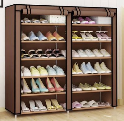 Тканевый складной шкаф для обуви на 2 секции Shoe Cabinet YQF-2266 на 12 полок, двойной шкаф органайзер для хранения обуви
