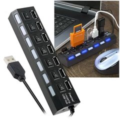 USB хаб на 7 портів із вимикачами, USB HUB, розгалужувач із кнопками чорний, Чорний
