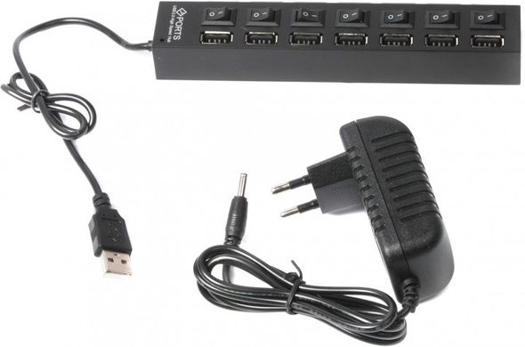 USB хаб на 7 портов с выключателями, USB HUB, разветвитель с кнопками черный, Черный