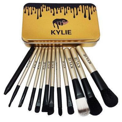 Профессиональный набор кистей для макияжа Kylie Jenner Make-up brush Gold set 12 шт