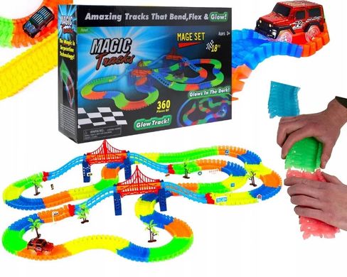 Magic Tracks 360 2 машинки Гоночний трек, конструктор, що світиться, гнучка гоночна траса Меджик трек, Різні кольори