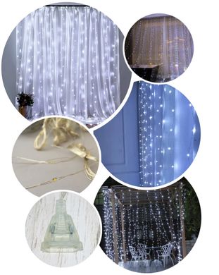 Гирлянда штора водопад роса капли дождя 3х2 360 диодов W-3 белая светодиодная Xmas LED 3мx2м