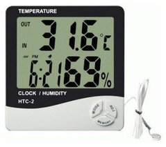 Термометр-гигрометр HTC-2 +часы, календарь, наружный датчик температуры