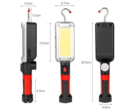 Практичный Фонарь светодиодный аккумуляторный для СТО 20Вт, USB, WOW ZJ-8859 COB с магнитом и крючком, ручной переносной портативный кемпинговый удобный фонарик для походов и туризма, подвесная лампа светильник для мастерских,свет для авто