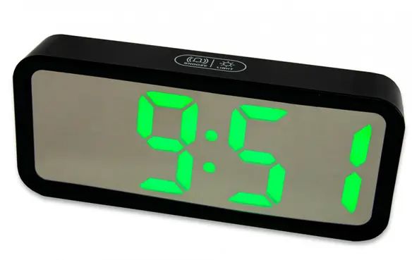 Електронні настільні LED годинники DT-6508 зелені дзеркальні з термометром та календарем, Чорний
