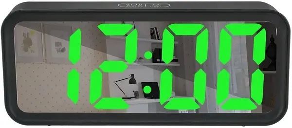 Електронні настільні LED годинники DT-6508 зелені дзеркальні з термометром та календарем, Чорний