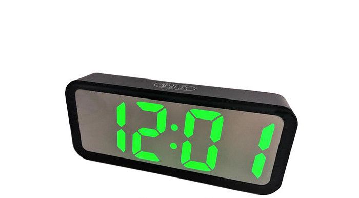 Электронные настольные LED часы DT-6508 зеленые зеркальные с термометром и календарем, Черный