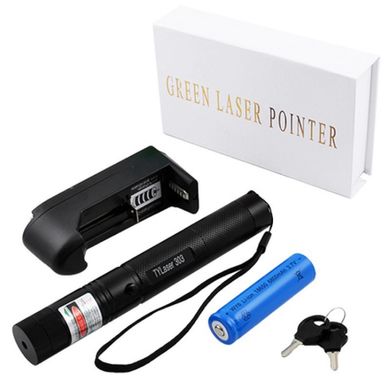Лазерная указка Laser Pointer YL-303  1000mW, лазер зеленый с насадками аккумуляторный, Зелёный