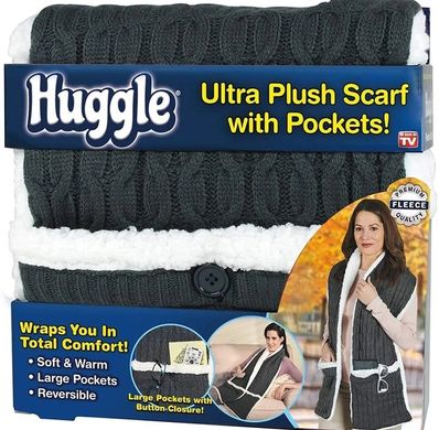 Зимова безрукавка шарф з кишенями Hugle Scarf двостороння, Жилетка - Плед, сірий