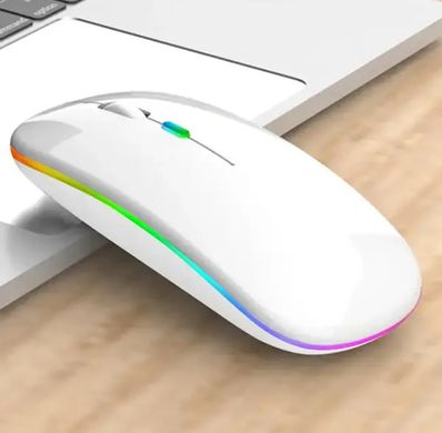 Беспроводная универсальная бесшумная мышь BauTech Со светодиодной разноцветной RGB подсветкой тонкая, эргономичная, современная аккумуляторная Bluetooth + 2.4 ГГц тихая, цвет черный белый,мышка для ПК для ноутбука