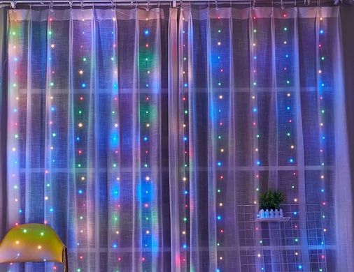 Гірлянд штора водоспад мульти 3x2 м роса 200 led RGB на мідному дроті світлодіодна Xmas LED M-9 3мx2м