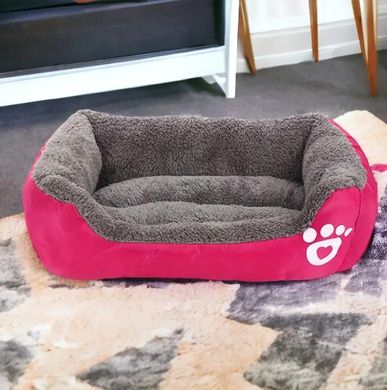 Лежанка пуфик прямокутна для кішки собаки пухнаста комфортна глибока колір: рожевий, синій, бардовий 44х33 см м'який зручний портативний лежак для тварин, Екологічний диван бавовняний диван-ліжечко для котиків і собачок