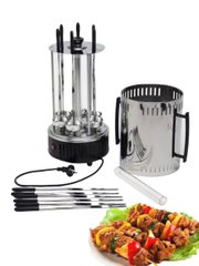 Шашлычница электрическая на 6 шампуров 1000W Kebabs Machine, Вертикальная домашняя электрошашлычница, Серебристый