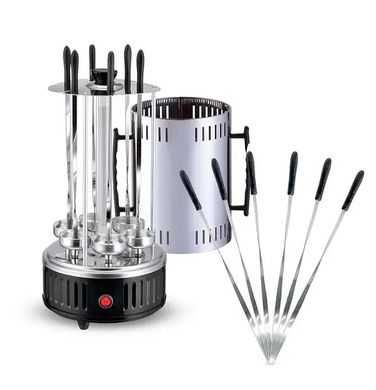 Шашличниця електрична на 6 шампурів 1000W Kebabs Machine, Вертикальна домашня електрошашличниця, Сріблястий