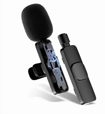 Петличный беспроводной микрофон К8 для смартфона PowerMe Wireless Mic iOS с Type-C, Микрофон петличка на одежду с шумоподавлением, Черный