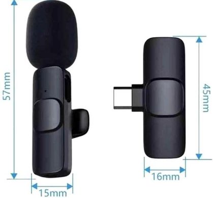 Петлічний бездротовий мікрофон К8 для смартфона PowerMe Wireless Mic iOS з Type-C, Мікрофон петличка на одяг з шумозаглушенням, Чорний