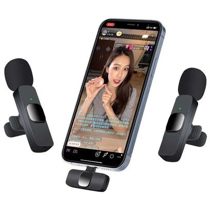 Бездротовий петличний мікрофон K9-IP для iPhone Lightning-Type-C, петличний мікрофон для айфону з шумопоглинанням, Чорний