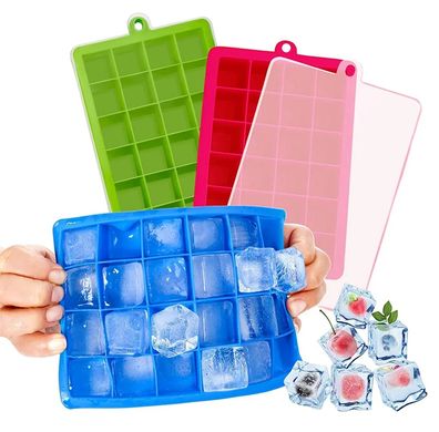 Універсальна практична Силіконова форма для льоду з кришкою різні кольори 24 осередки не деформується, для багаторазового використання зручна планшетка-контейнер для кубиків льоду не вбирає запахи холодильника