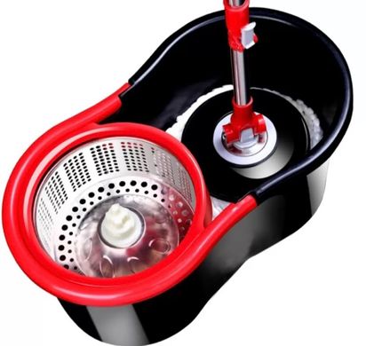 Швабра с ведром и автоматическим отжимом Spin Mop 360 10 л с насадкой из микрофибры, черно-красный