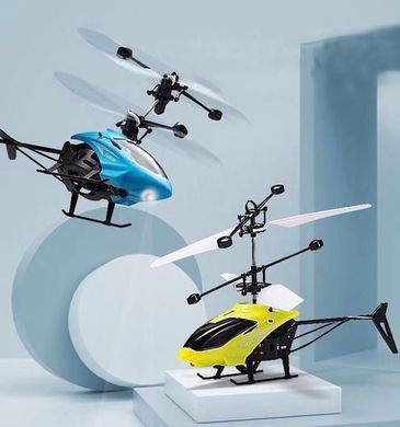 Вертолет на радиоуправлении Induction aircraft, детская игрушка интерактивная с сенсорным управлением от ладони, Голубой