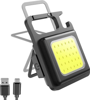 Акумуляторний ліхтарик-брелок карабін LK-39 LED 500mAh з магнітом USB Тype-C, Чорний