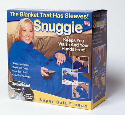 Плед, одеяло с рукавами SNUGGIE, плед халат, плед флисовый, Синий