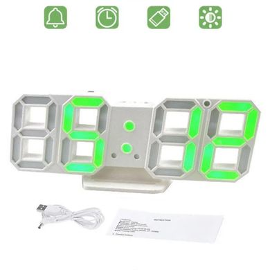 Електронний настільний LED годинник білий LY-1089 з зеленим підсвічуванням з будильником, календарем, термометром, Білий