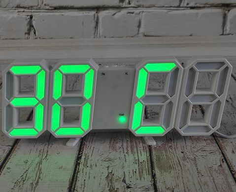 Электронные настольные LED часы белые LY-1089 с зеленой подсветкой с будильником, календарем, термометром, Белый