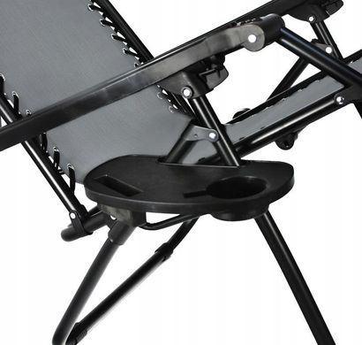 Садове крісло шезлонг до 120 кг Zero Gravity, пляжний шезлонг із підголівником, підсклянником розкладний, Чорний