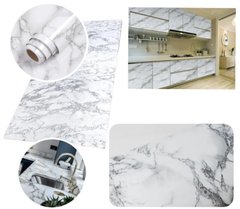 Самоклеющаяся пленка под белый мрамор 5м 60см для кухонных поверхностей, стен, мебели, Белый