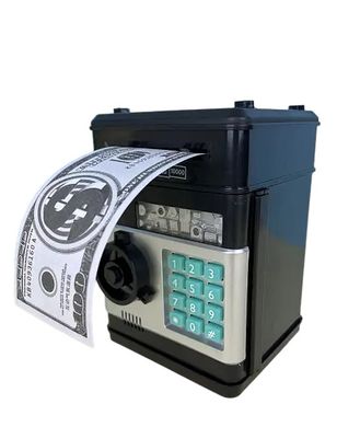 Електронна оригінальна скарбничка-сейф автомат з кодовим замком та купюроприймачем, Банкомат для монет та для купюр для накопичення, дитяча, надійний спосіб зберігати та накопичувати гроші, сигналізація, автоматичне прокручування купюр як у терміналі
