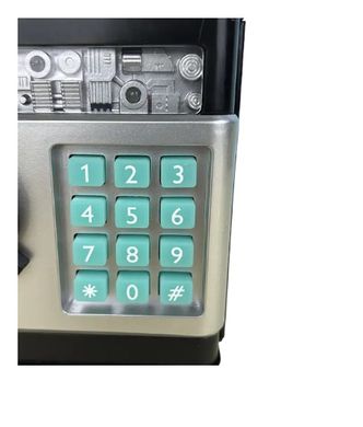 Електронна оригінальна скарбничка-сейф автомат з кодовим замком та купюроприймачем, Банкомат для монет та для купюр для накопичення, дитяча, надійний спосіб зберігати та накопичувати гроші, сигналізація, автоматичне прокручування купюр як у терміналі