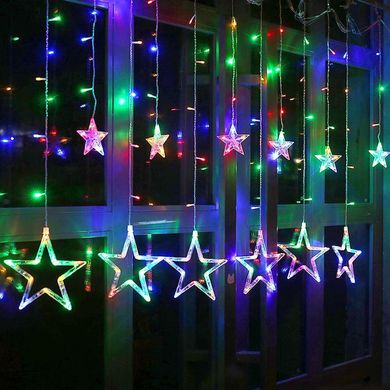 Новорічна гірлянда штора Зірки з пультом 2.5 метра 12 зірок