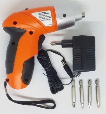 Электроотвертка аккумуляторная Tuoye Tools Cordless Screw с 4 насадками, отвертка с битами, мини-шуруповерт, Оранжевый