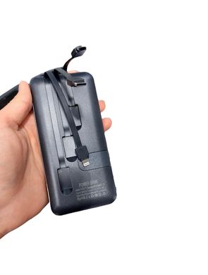 Універсальний Павербанк Viaking N6 Powerbank 50000 mAh вбудовані кабелі USB, micro USB, Type-C, Lightning портативна батарея, з підставкою для телефону, компактний зарядний пристрій, Чорний