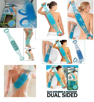 Мочалка Дуал Сидид Бек Скрабер для душа и ванной, двусторонняя мочалка Dual Sided Back Scrubber, Голубой