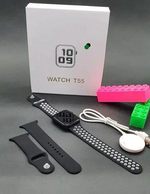 Смарт-годинник Smart Watch T 55 підтримка дзвінків, спортивні режими,вологозахист ip 67 Black,розумний наручний годинник,2 ремінці,сенсорне управління,сумісність з ОС: Android та IOS.спортивний фітнес годинник, Чорний