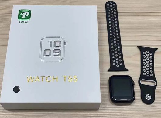 Смарт-годинник Smart Watch T 55 підтримка дзвінків, спортивні режими,вологозахист ip 67 Black,розумний наручний годинник,2 ремінці,сенсорне управління,сумісність з ОС: Android та IOS.спортивний фітнес годинник, Чорний