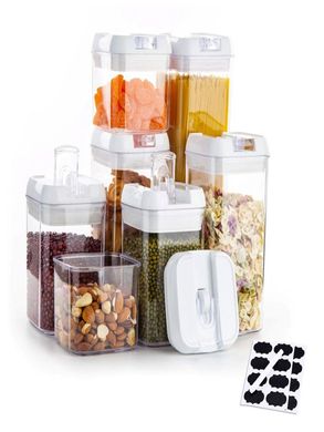 Кухонный органайзер для сыпучих, набор контейнеров для хранения еды и круп Food Storage Container Set 7 емкостей, Белый