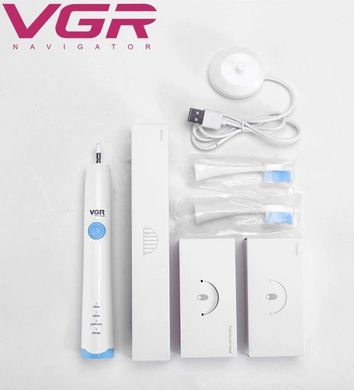 Аккумуляторная электрическая зубная щетка VGR V-801, водонепроницаемая, 2 насадки, Белый