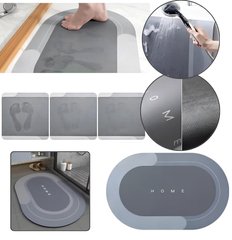 Водопоглинаючий овальний килимок для ванної кімнати Home 50х80, антиковзний діатомітовий килимок для ніг, що вбирає воду, сірий