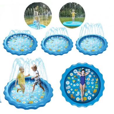 Надувний килимок з фонтаном для дітей, міні дитячий басейн з водяними бризками Swimming Ring 170 см, Синій