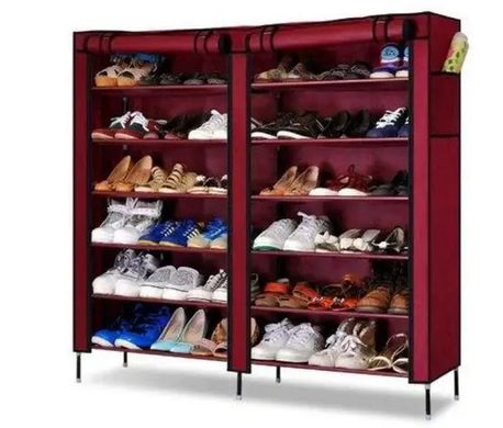 Тканинний складаний шафа для взуття на 2 секції Shoe Cabinet YQF-2266 на 12 полиць, подвійна шафа органайзер для зберігання взуття