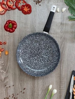 Сковорода універсальна EDENBERG EB-9154 24 см зі стійким антипригарним гранітним покриттям, рівномірне нагрівання та обсмажування, чудово смажить навіть без масла, для всіх типів плит, кругла сковорідка, сірий
