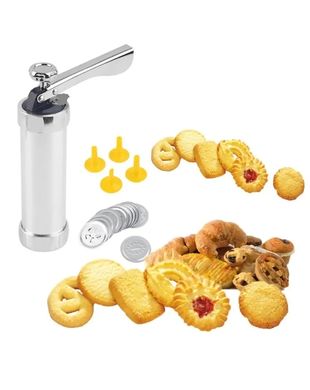 Кондитерський шприц Biscuits EL-2066 прес дозатор для тесту з 8 насадками для кремів та 13 насадками для печива, Сріблястий
