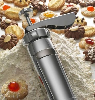 Кондитерский шприц Biscuits EL-2066 пресс дозатор для теста с 8 насадками для кремов и 13 насадками для печенья, Серебристый